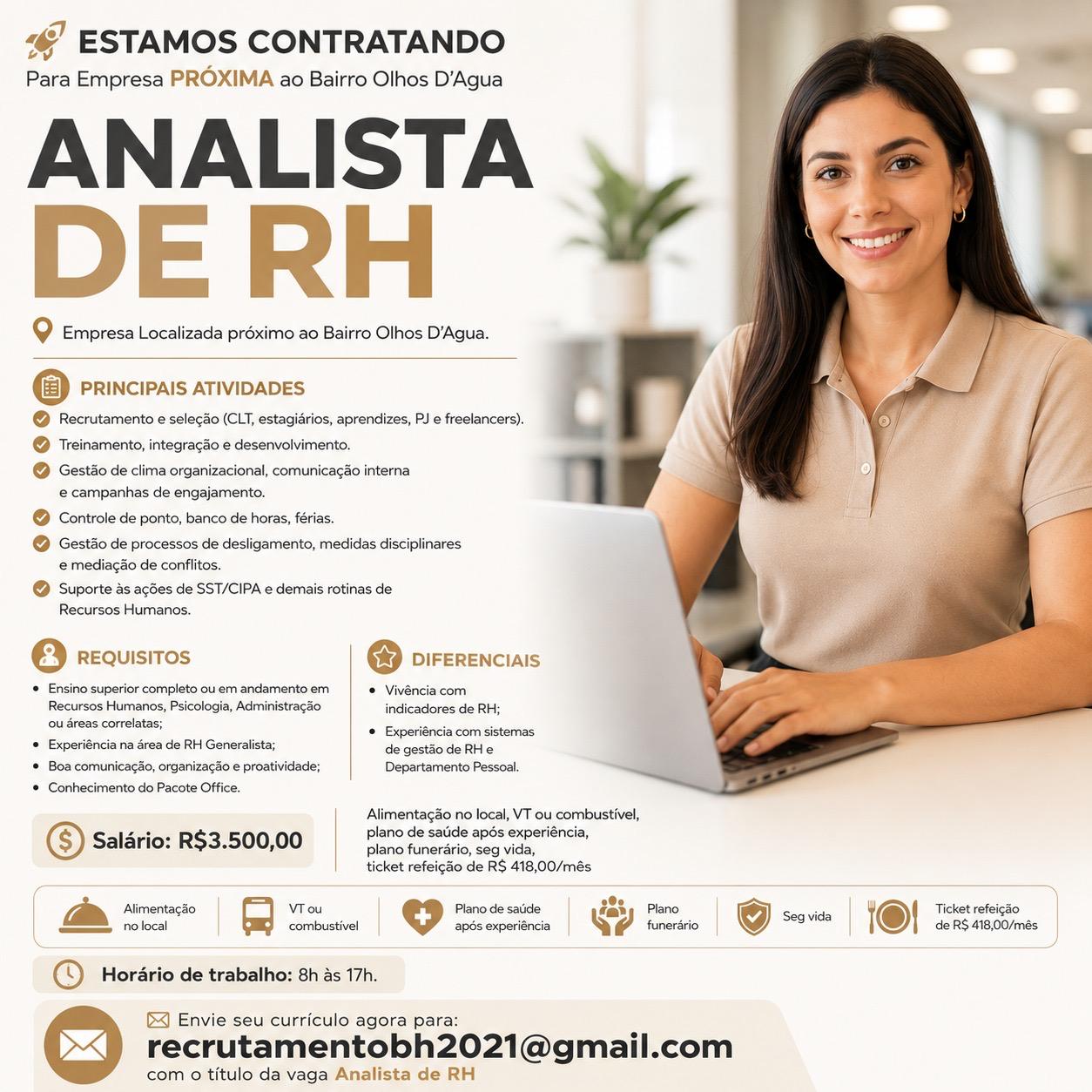 Analista de RH — empresa próxima ao Olhos D'Água