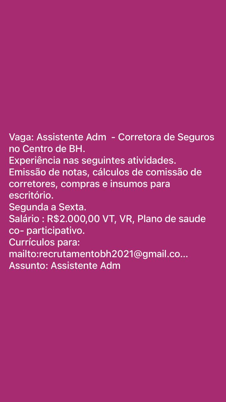 Assistente Administrativo — corretora de seguros no Centro de BH