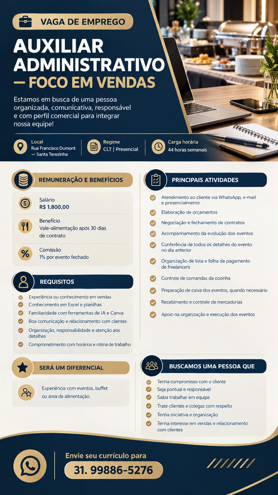 Auxiliar Administrativo — foco em vendas (eventos e buffet)