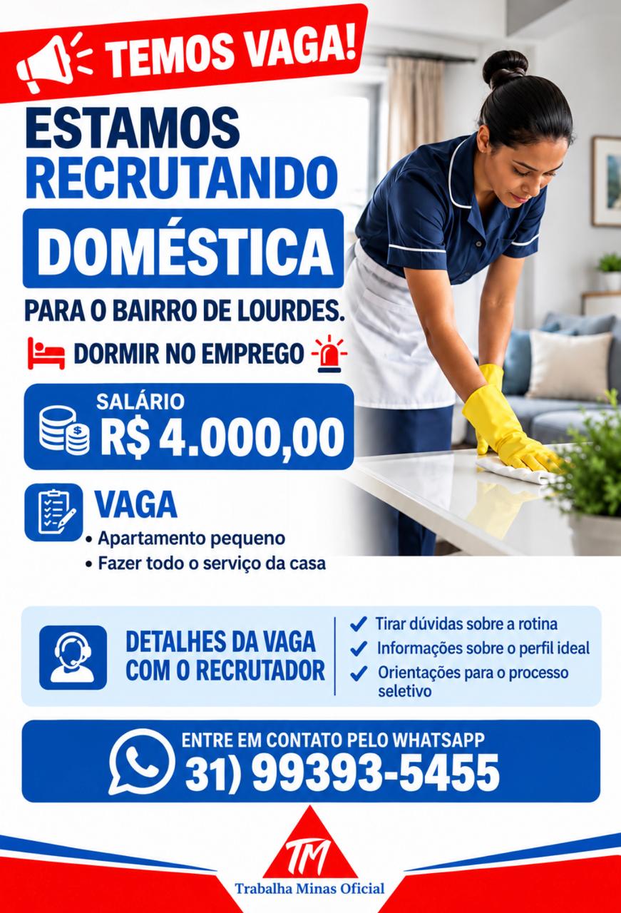 Doméstica para dormir no emprego — bairro de Lourdes (BH)