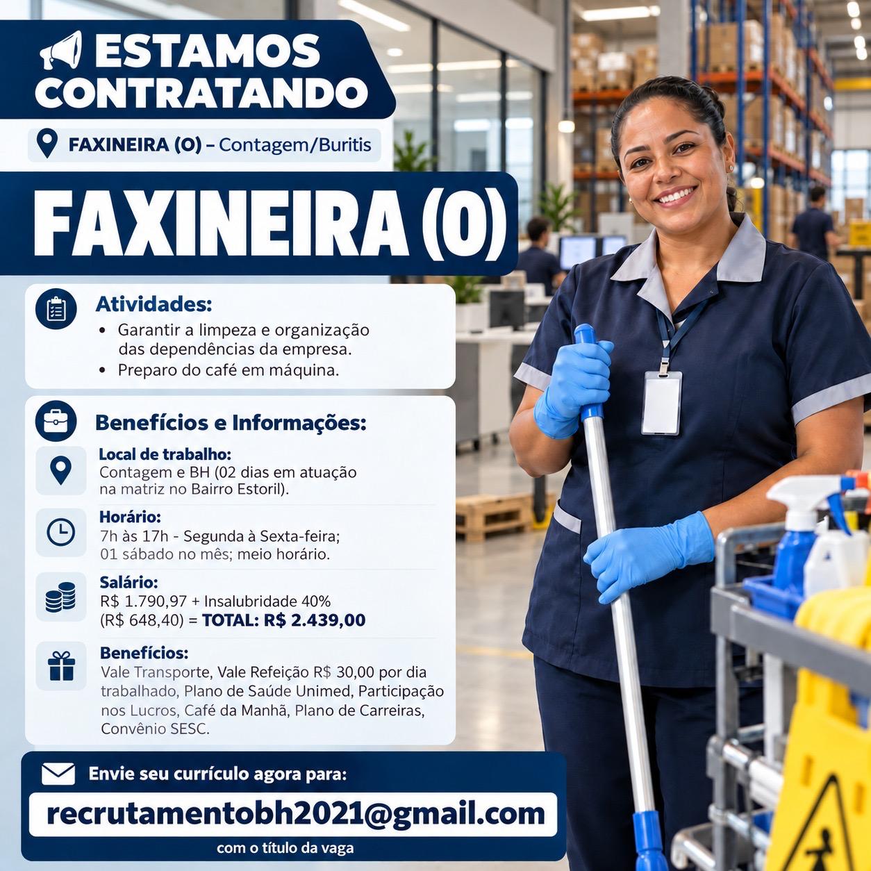 Faxineira(o) — Contagem e BH