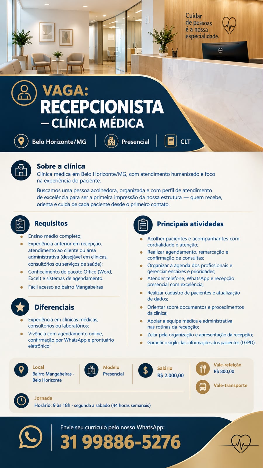 Recepcionista — Clínica Médica (Mangabeiras)